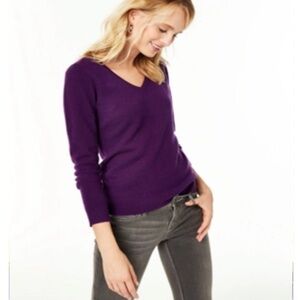 Charter Club 100% Cashmere V Neck Purple Pullover Sweater Luxury Size XL 2 Ply